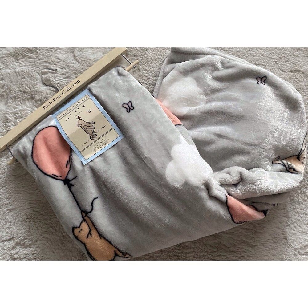 Pooh Bear Collection Winnie The Pooh Balloon Throw Blanket 50” X 70” Grey NEW - Picture 2 of 8